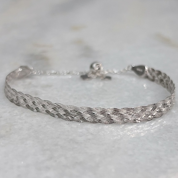 Sterling Silver Multi Row Herringbone Braided BOLO Bracelet - Picture 4 of 9